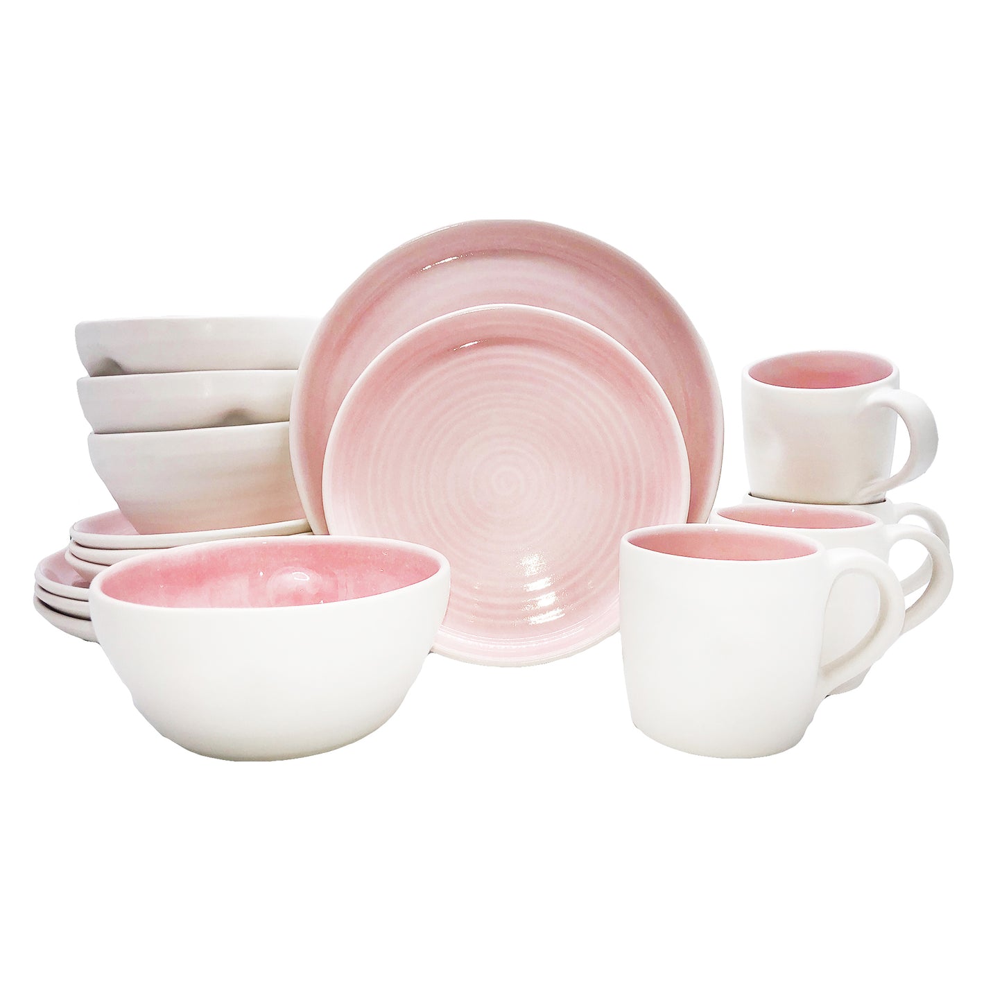 Pinch Pink Stoneware 16 Piece Dinnerware Set, Service For 4
