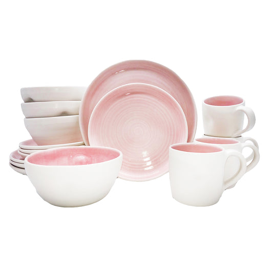 Pinch Pink Stoneware 16 Piece Dinnerware Set, Service For 4