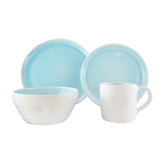 Pinch Aqua Stoneware 4 Piece Dinnerware Set, Service For 1