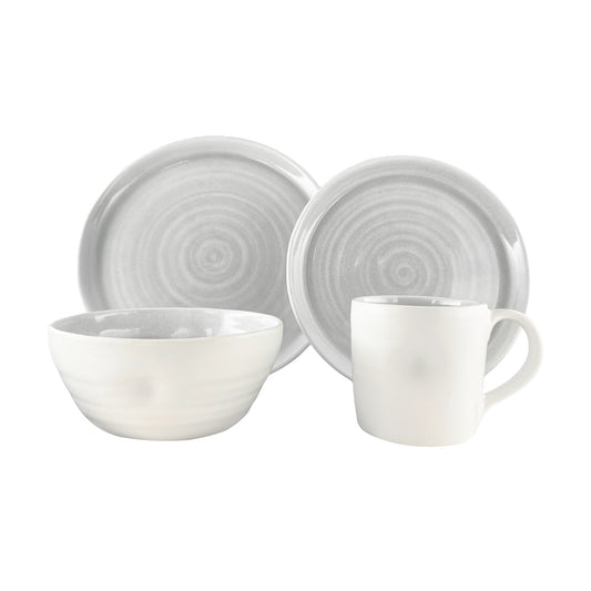 Pinch Grey Stoneware 4 Piece Dinnerware Set, Service For 1