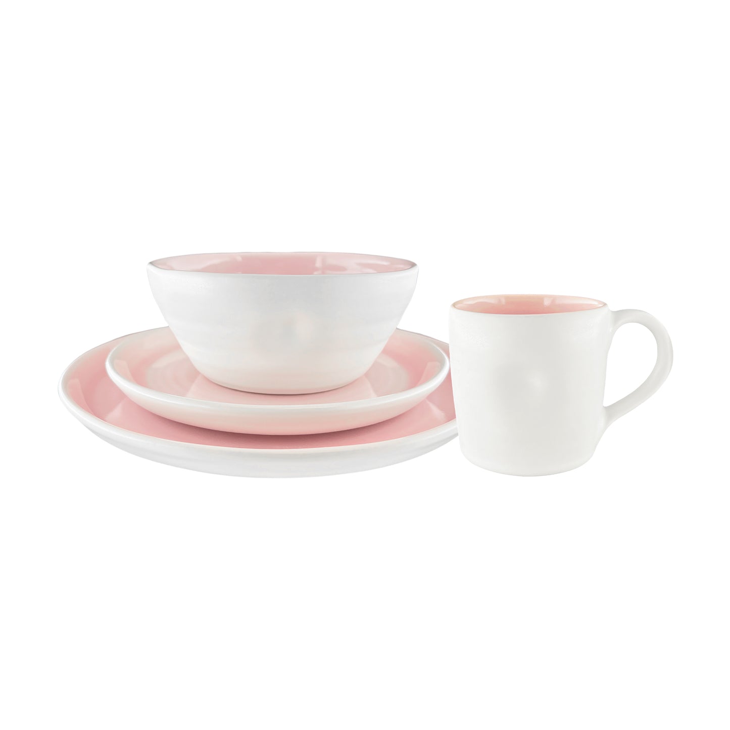 Pinch Pink Stoneware 4 Piece Dinnerware Set, Service For 1