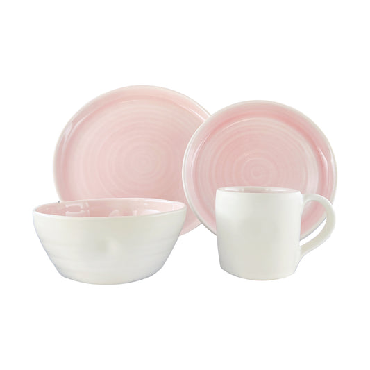 Pinch Pink Stoneware 4 Piece Dinnerware Set, Service For 1