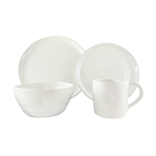 Pinch White Stoneware 4 Piece Dinnerware Set, Service For 1