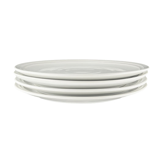Lines White Stoneware Dinner Plate, Set of 4