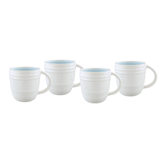 Lines Blue Stoneware Mug, Set of 4