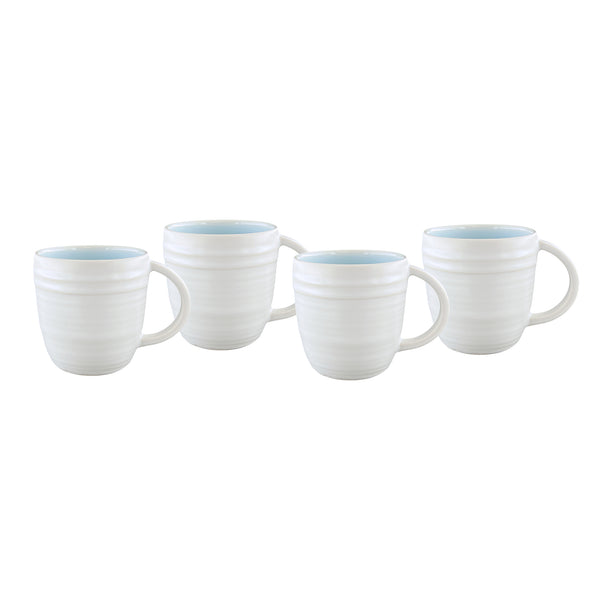 Lines Blue Stoneware Mug, Set of 4