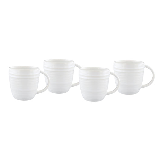 Lines White Stoneware Mug, Set of 4