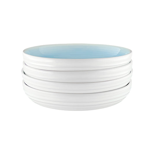 Lines Blue Stoneware Pasta Bowl, Set of 4