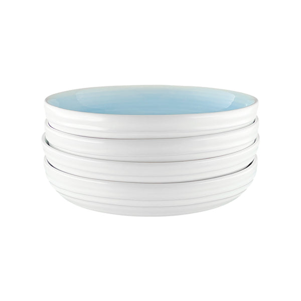 Lines Blue Stoneware Pasta Bowl, Set of 4
