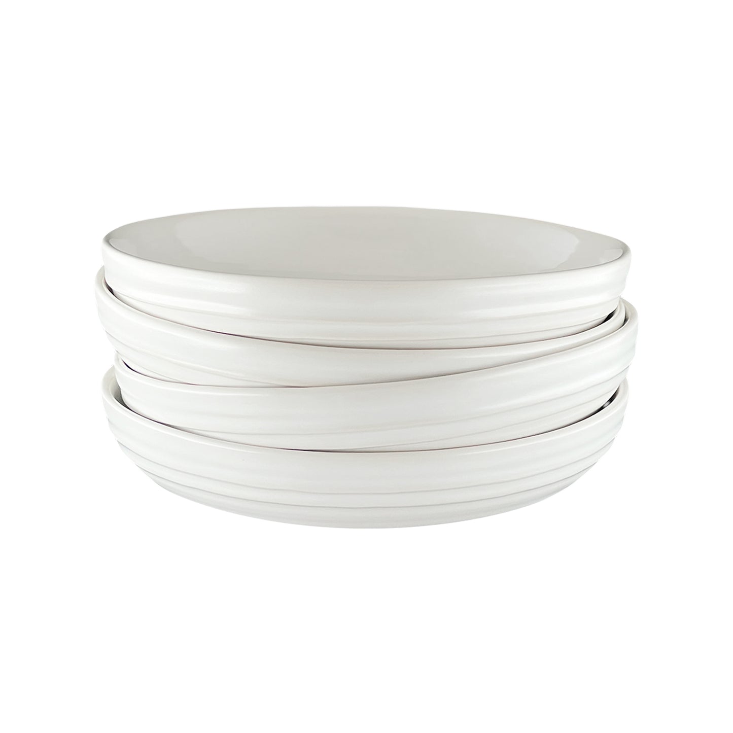 Lines White Stoneware Pasta Bowl, Set of 4