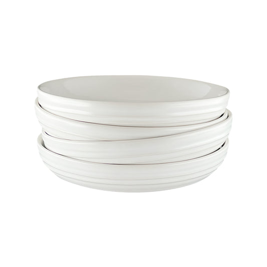 Lines White Stoneware Pasta Bowl, Set of 4