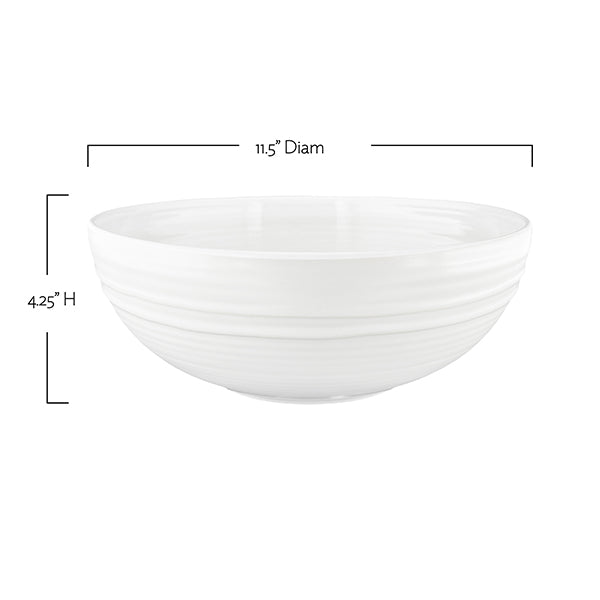 Lines White Stoneware Salad Bowl