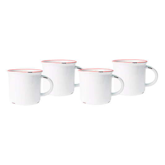 Tinware Mug in White/Red Rim - Set of 4