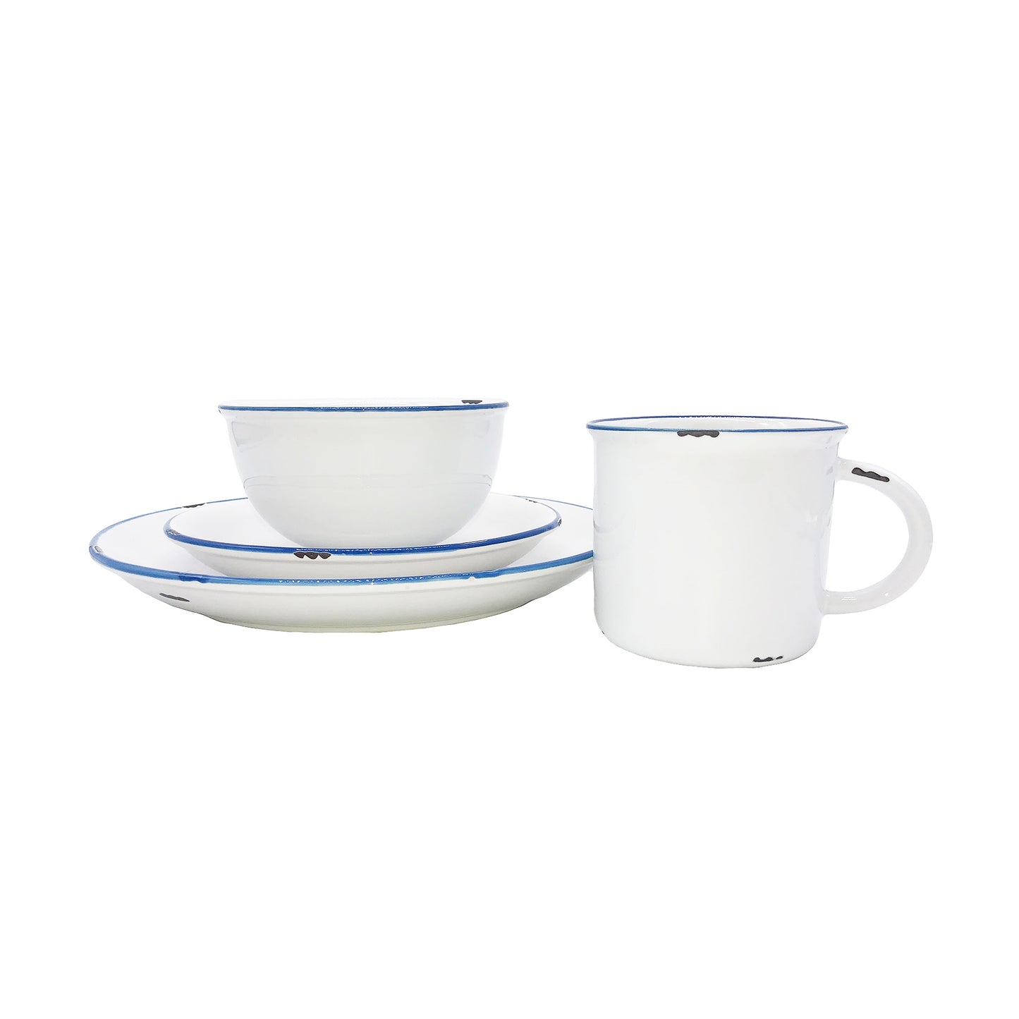 Tinware Blue Rim Stoneware 16 Piece Dinnerware Set, Service For 4