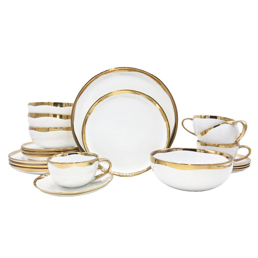 Dauville Gold Metallic Porcelain 20 Piece Dinnerware Set, Service For 4