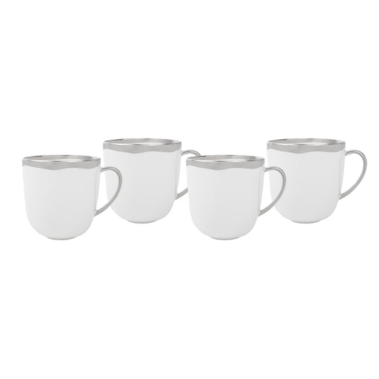 Dauville Platinum Metallic Porcelain Mug, Set of 4