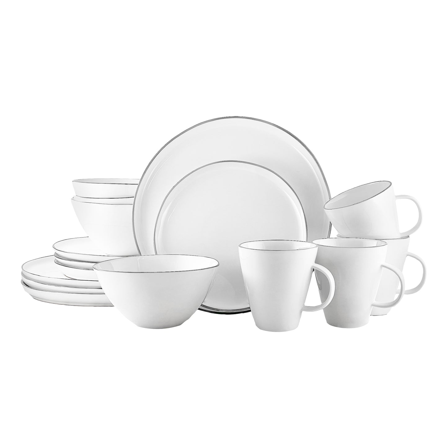 Abbesses Grey Rim Porcelain 16 Piece Dinnerware Set, Service For 4
