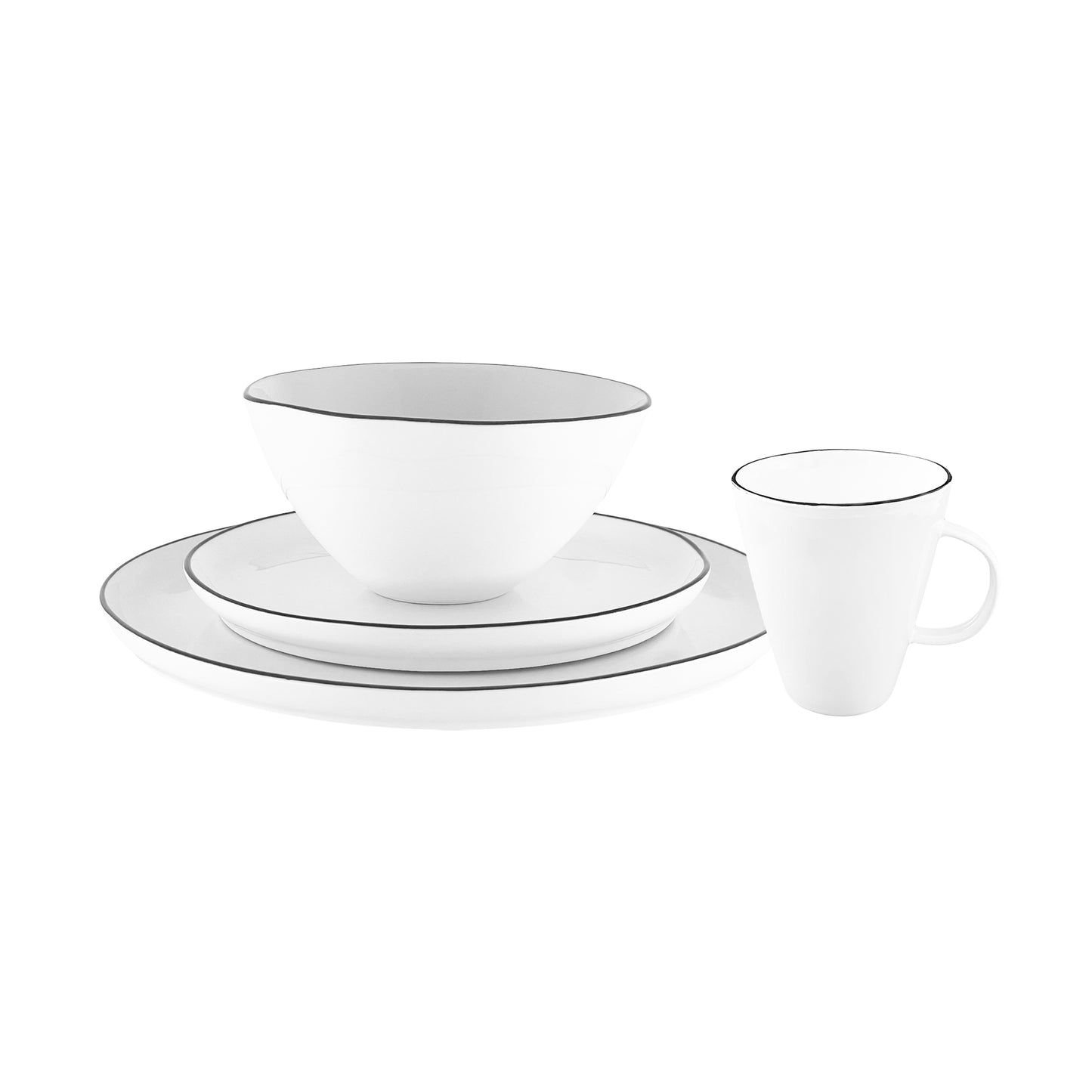 Abbesses Black Rim Porcelain 4 Piece Dinnerware Set, Service For 1