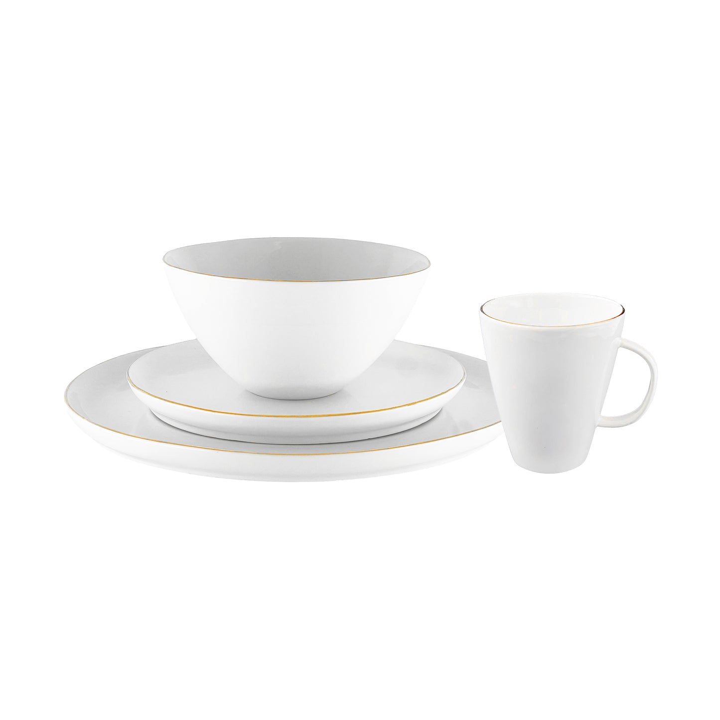Abbesses Gold Rim Porcelain 4 Piece Dinnerware Set, Service For 1