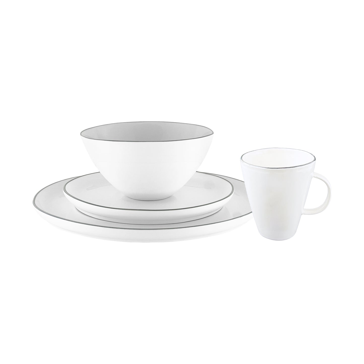 Abbesses Grey Rim Porcelain 16 Piece Dinnerware Set, Service For 4