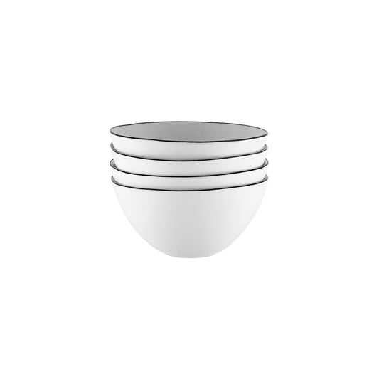 Abbesses Black Rim Porcelain Small Bowl - Set of 4