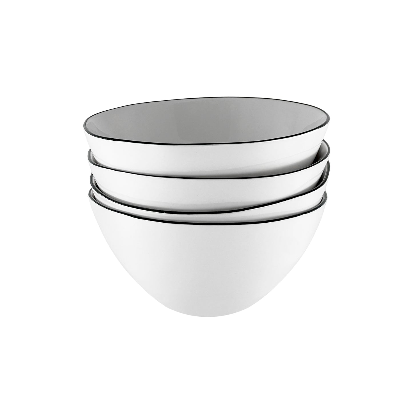 Abbesses Black Rim Porcelain Cereal Bowl, Set of 4