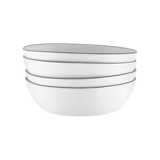 Abbesses Grey Rim Porcelain Pasta Bowl, Set of 4