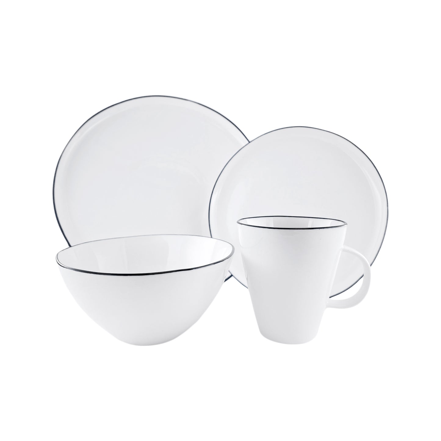 Abbesses Black Rim Porcelain 4 Piece Dinnerware Set, Service For 1