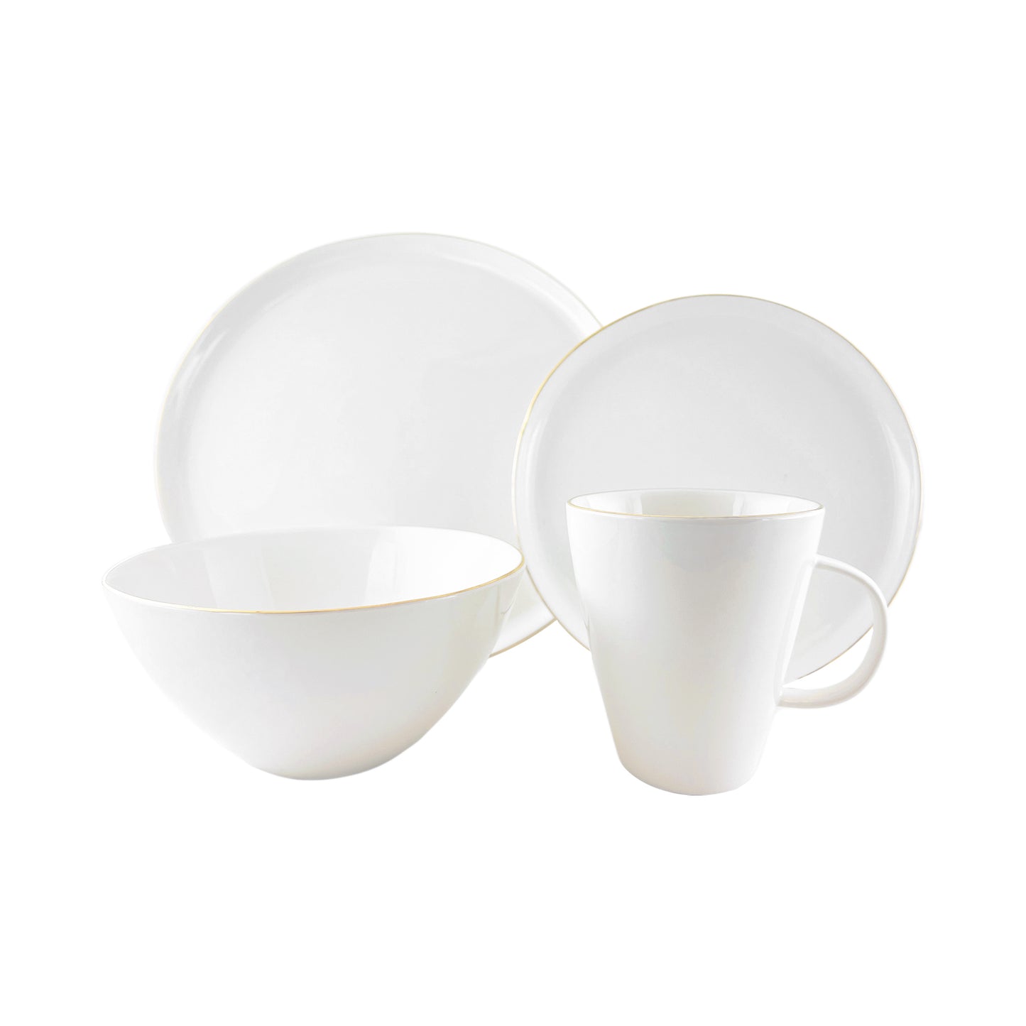 Abbesses Gold Rim Porcelain 4 Piece Dinnerware Set, Service For 1