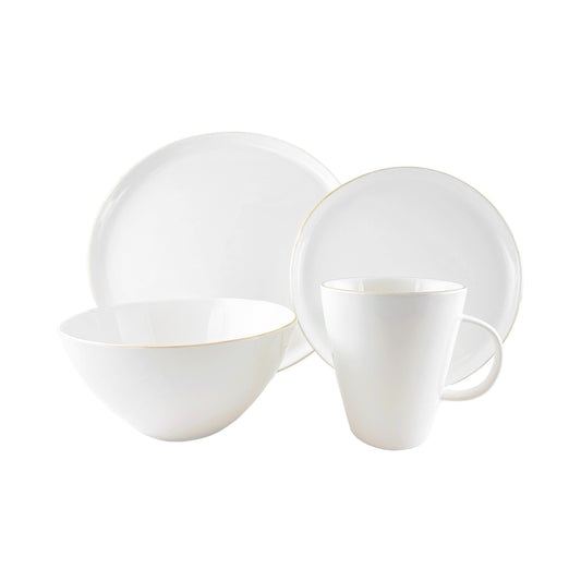 Abbesses Gold Rim Porcelain 4 Piece Dinnerware Set, Service For 1