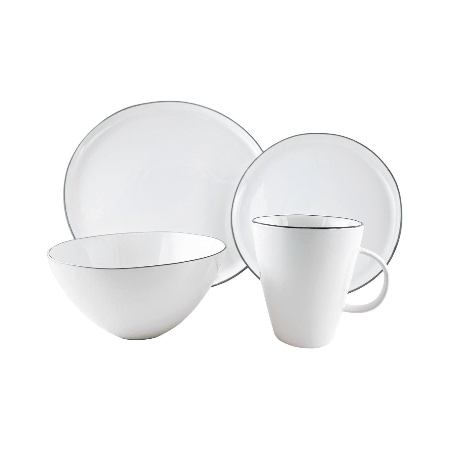Abbesses Grey Rim Porcelain 16 Piece Dinnerware Set, Service For 4