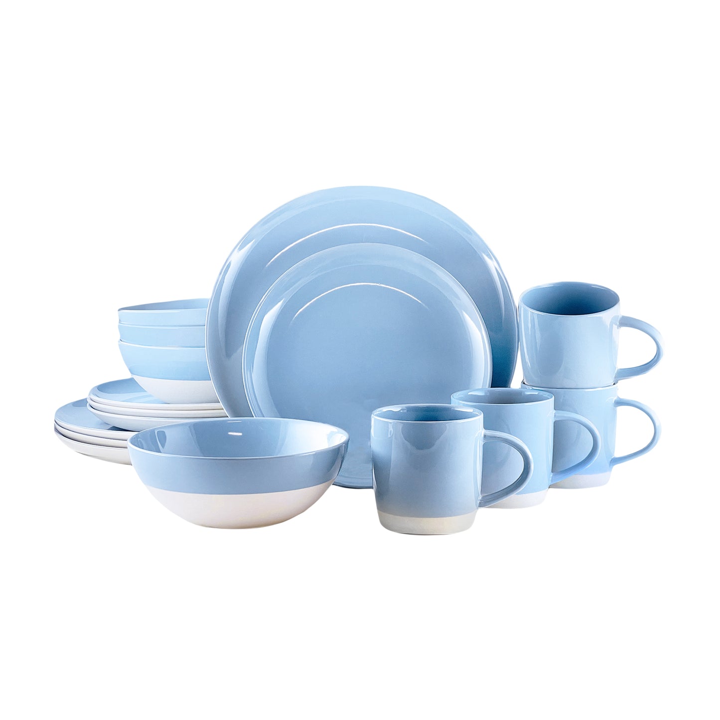 Shell Bisque Blue Porcelain 16 Piece Dinnerware Set, Service For 4