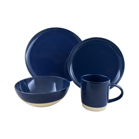 Shell Bisque Indigo Porcelain 4 Piece Dinnerware Set, Service For 1