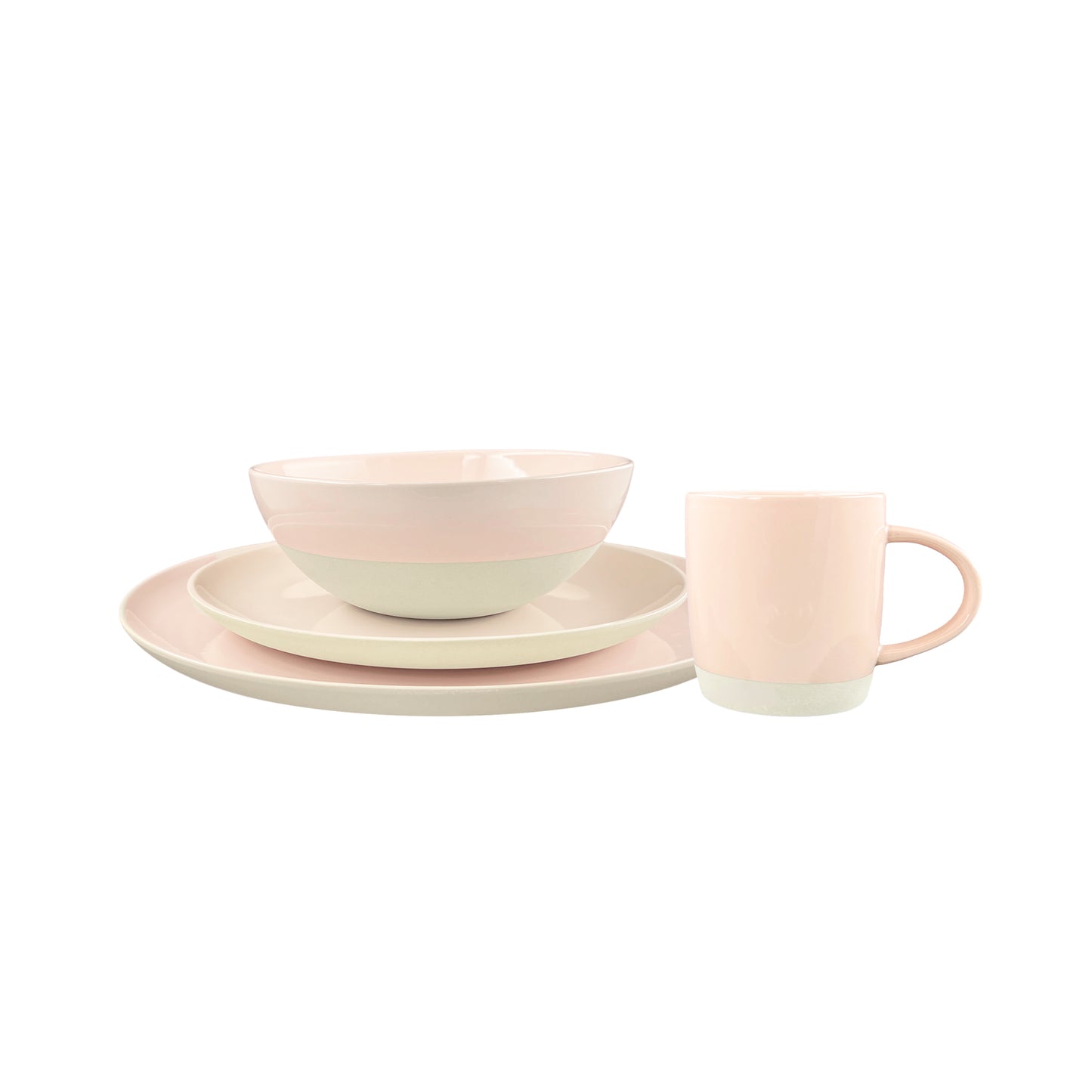 Shell Bisque Soft Pink Porcelain 4 Piece Dinnerware Set, Service For 1