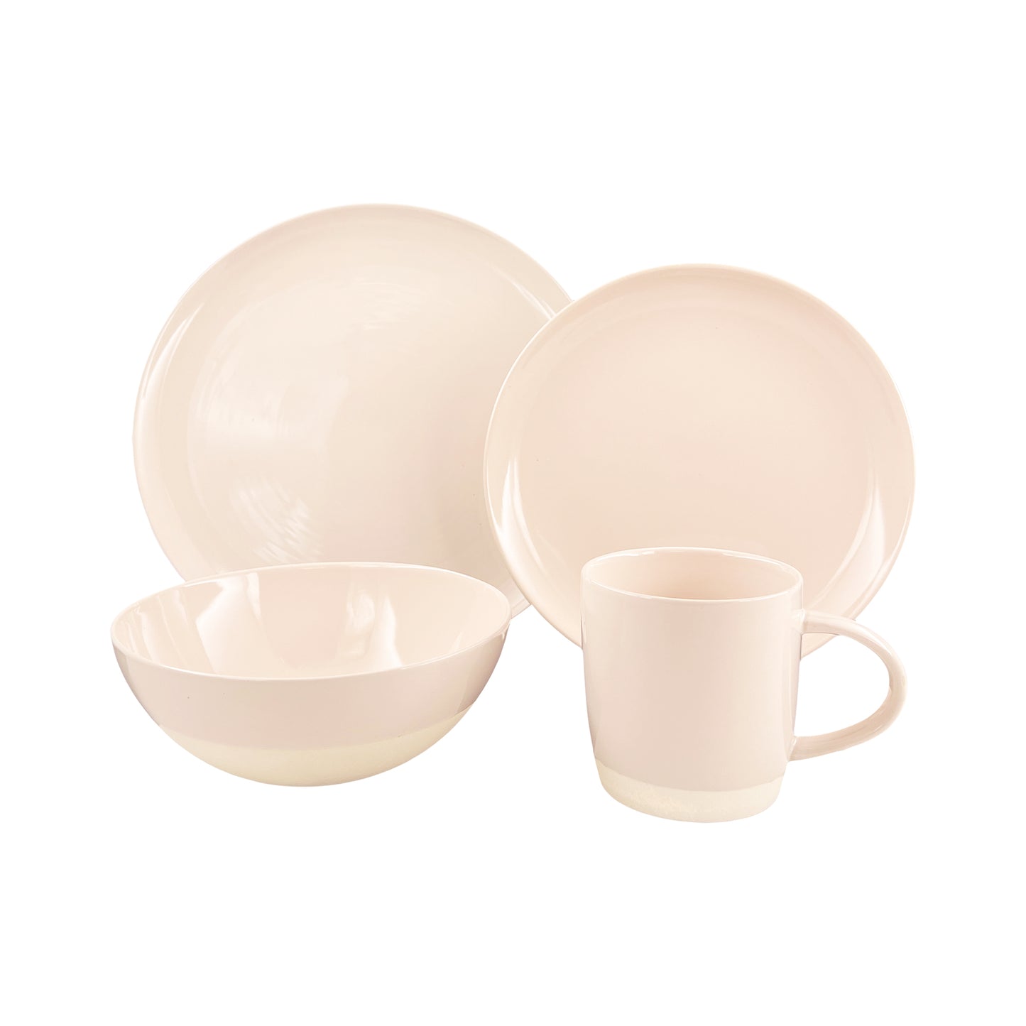 Shell Bisque Soft Pink Porcelain 4 Piece Dinnerware Set, Service For 1