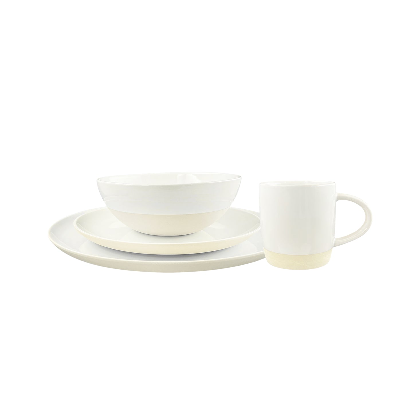 Shell Bisque White Porcelain 4 Piece Dinnerware Set, Service For 1