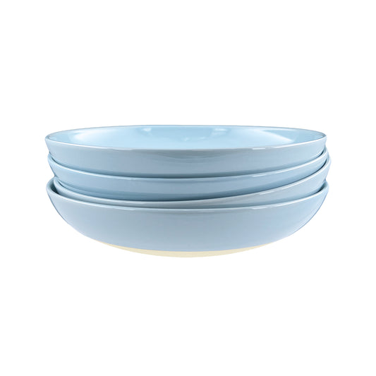 Shell Bisque Blue Porcelain Pasta Bowl, Set of 4