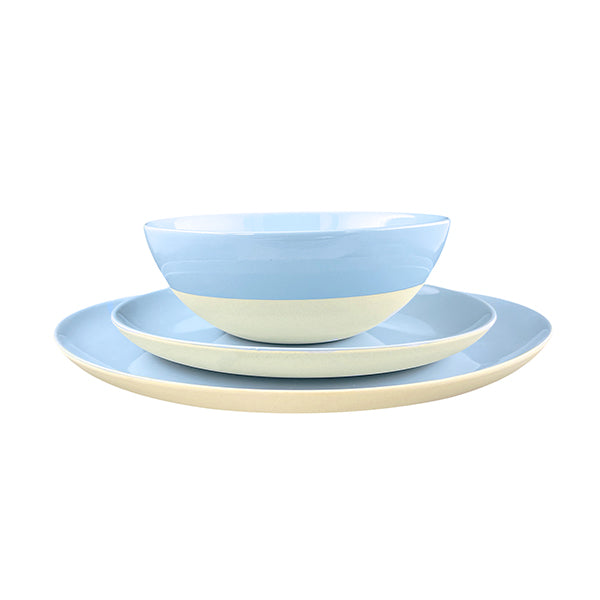 Shell Bisque Blue Porcelain 3 Piece Dinnerware Set, Service For 1