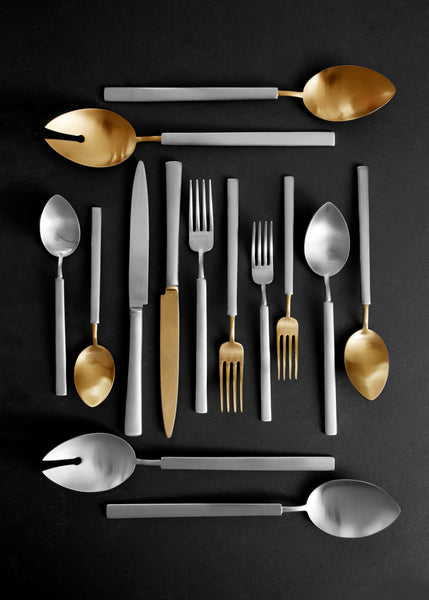 Hvar Matte Brushed Gold Stainless Steel 2 Piece Serving Spoon Set