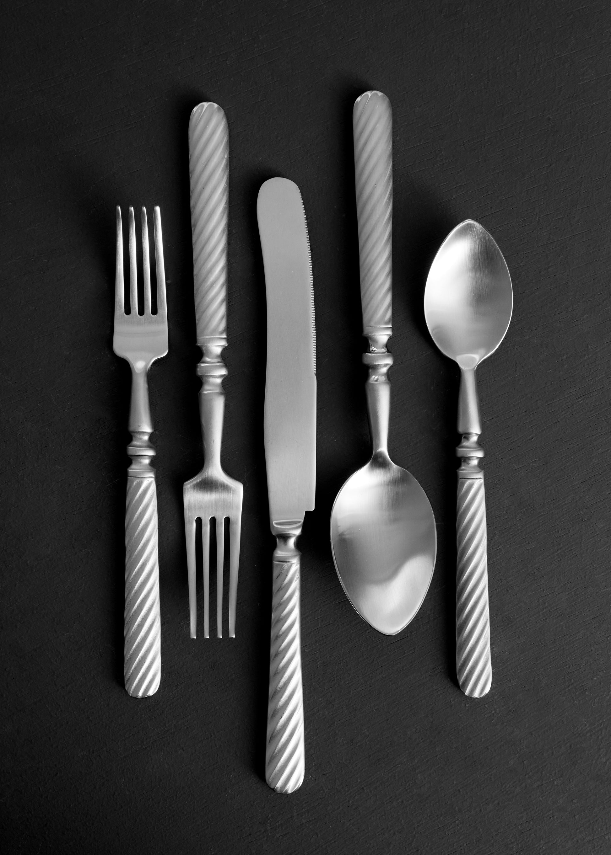 Marcigny Brushed Stainless Steel 5 Piece Cutlery Set - Service for 1 Canvas Home $50-$100, 18/10 Stainless Steel, 5 Piece Flatware Set, 5 Piece Set, Brushed, Brushed Stainless, Cutlery, Cutlery Sets, Flatware, Flatware Set, Marcigny, Portugal, Service For 1, Silver, Stainless, Stainless Steel