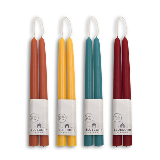 Fall Harvest Beeswax Taper Bundle - Burgundy, Teal, Raw & Terracotta