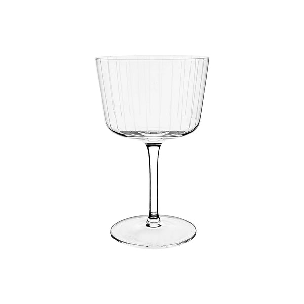 Clear glass with ribbed design on a white background