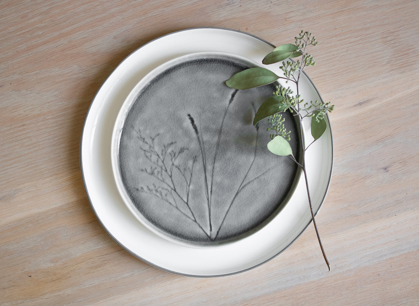 Meadow Grey Porcelain Medium Plate, Set of 4