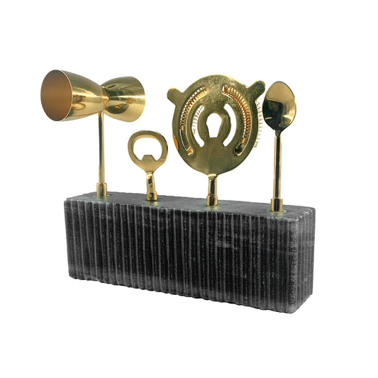 Catalina Black Marble Five Piece Bar Tool Set