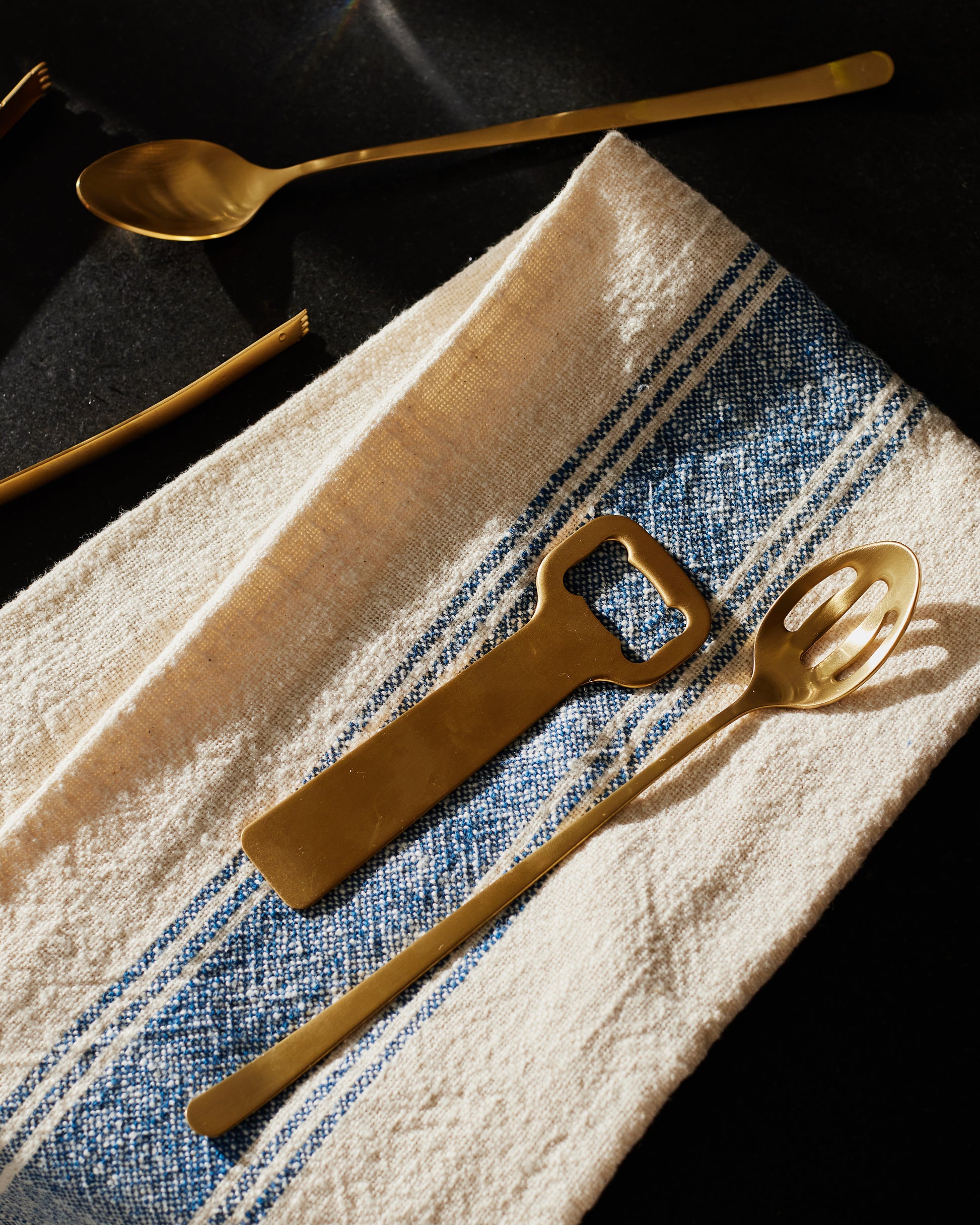 Canvas Classic Matte Gold Stainless Steel 4 Piece Bar Tool Gift Set Canvas Home $50-$100, 4 Piece Set, Bar, Bar Tools, Barware, Bottle Opener, Classic, Cutlery, Cutlery Sets, Gold, Host + Hostess, Ice Tong, Matte, Matte Gold, Portugal, Serving Utensils, Stainless Steel, Stirring Spoon