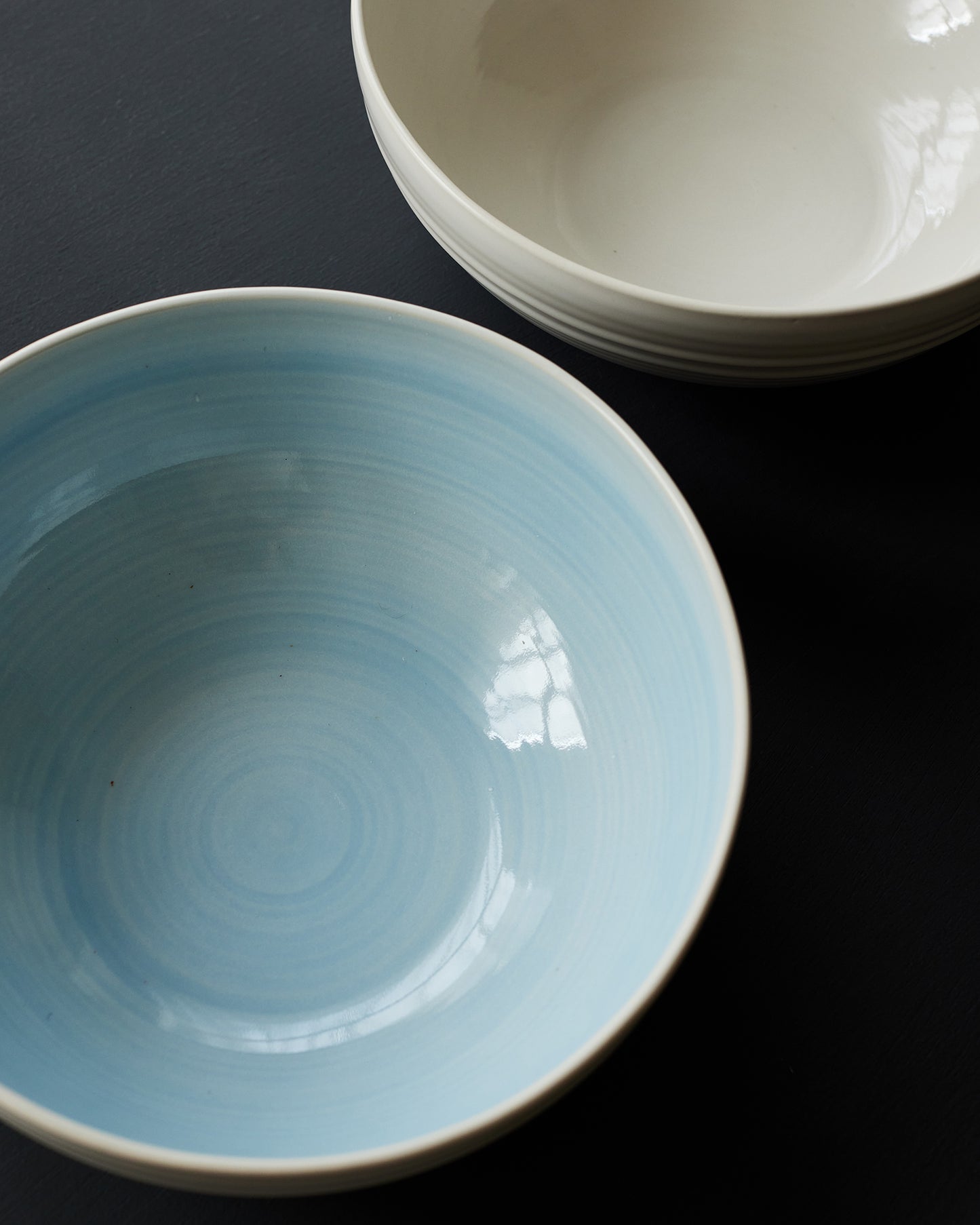 Lines Blue Stoneware Salad Bowl