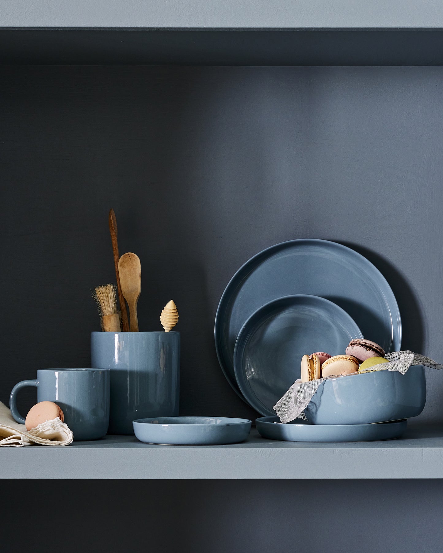 Reims Stoneware Atlantic Utensil Cup, Set of 2 Canvas Home Atlantic, Blue, Hand Glazed, Kitchen Crock, Kitchen Utensil Cup, Reims Atlantic, Reims Collection, Reims Utensil Cup, Utensil Cup