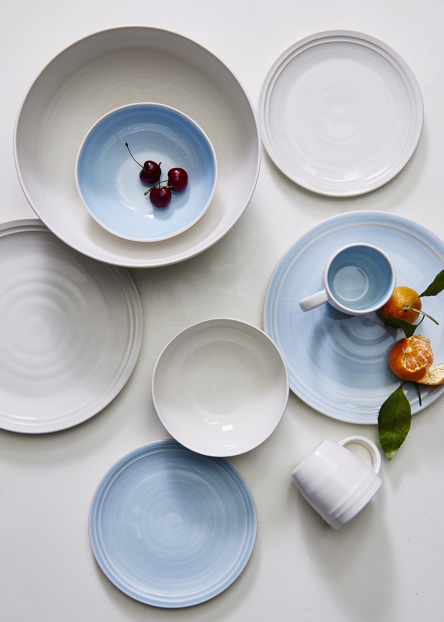 Lines Blue Stoneware Cereal Bowl, Set of 4 Canvas Home Blue, Blue Stoneware, Lines, Stoneware, Stoneware Cereal Bowl, White, White & Blue