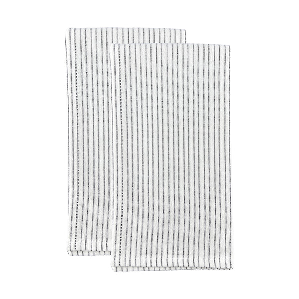 Stitched Cotton White/Black Tea Towel, Set of 2
