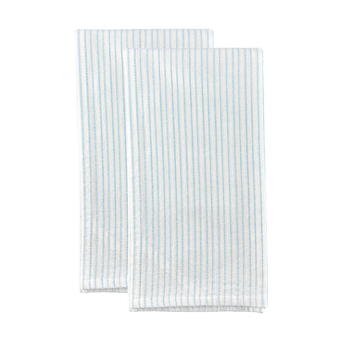 Stitched Cotton White/Blue Tea Towel, Set of 2